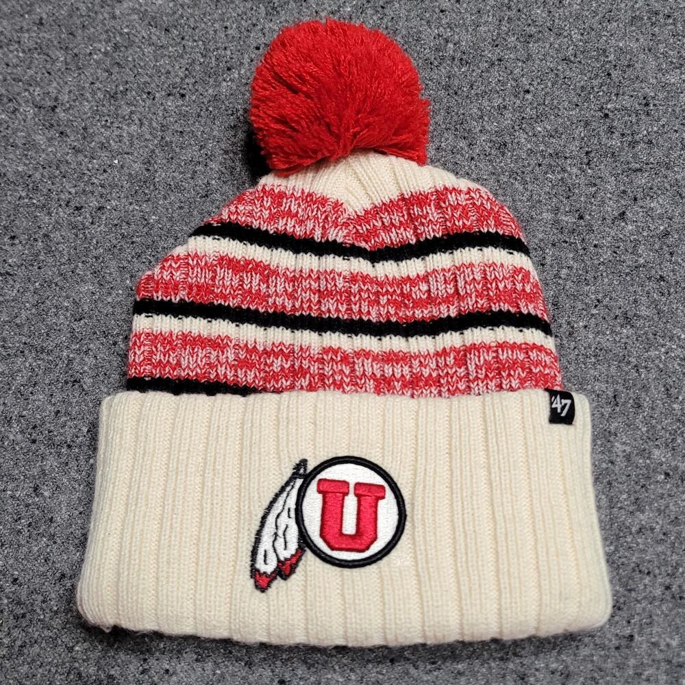 Utah Utes Pom Beanie Mens '47 Winter Hat Cable Knit Stocking Cap Cuffed Adult